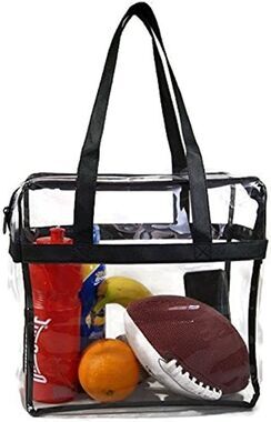 Deluxe Clear Tote Bag w/Zipper, NFL Stadium Approved Security Bag, 12x12x6 Clear
